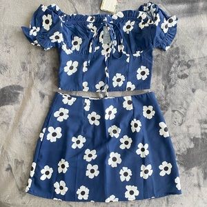 O. Vianca blue floral skirt set